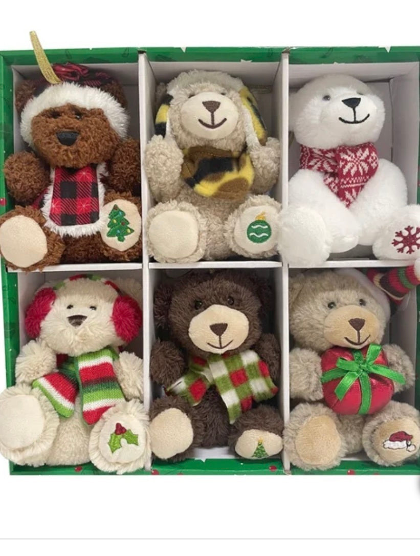 4.5” Plush Bear & Animal Ornaments, Set of 12