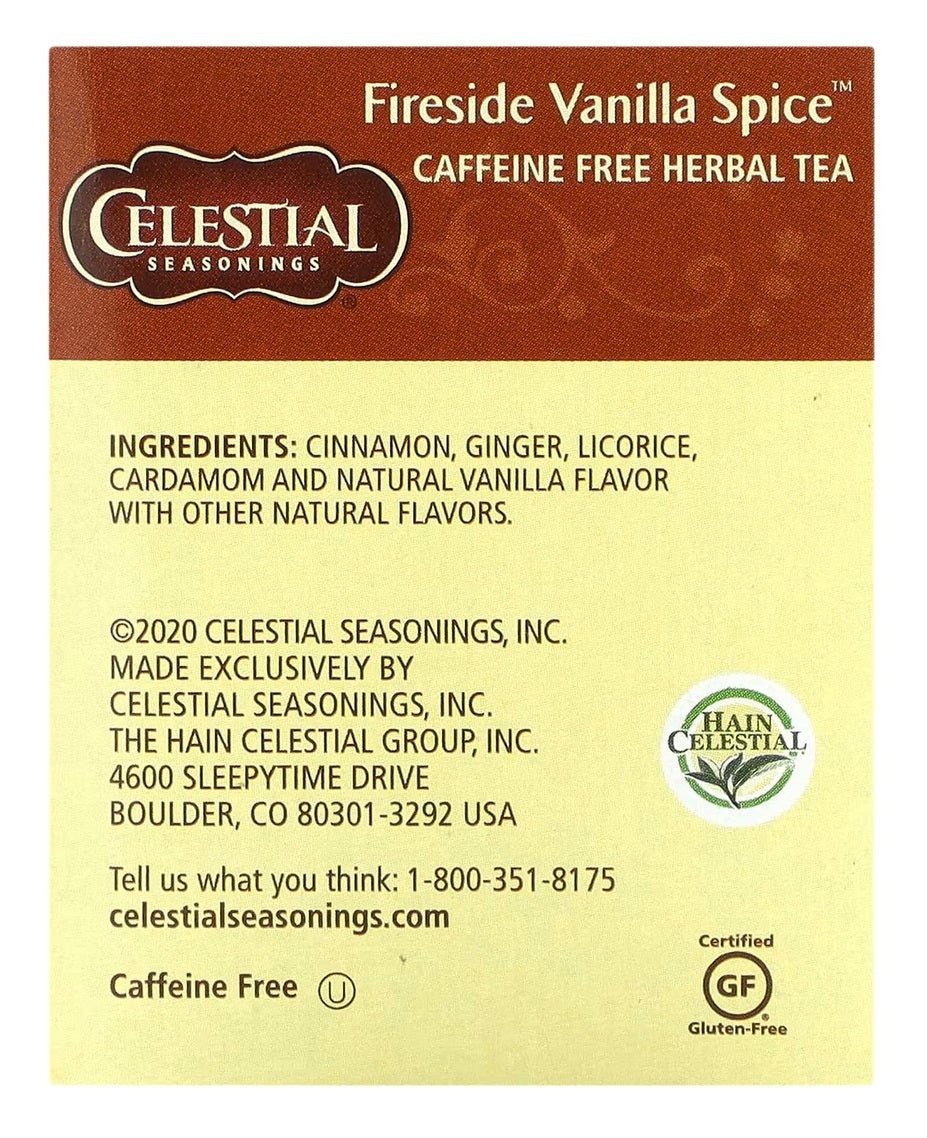 Celestial Seasonings Fireside Vanilla Spice Herbal Tea 20 Tea Bags
