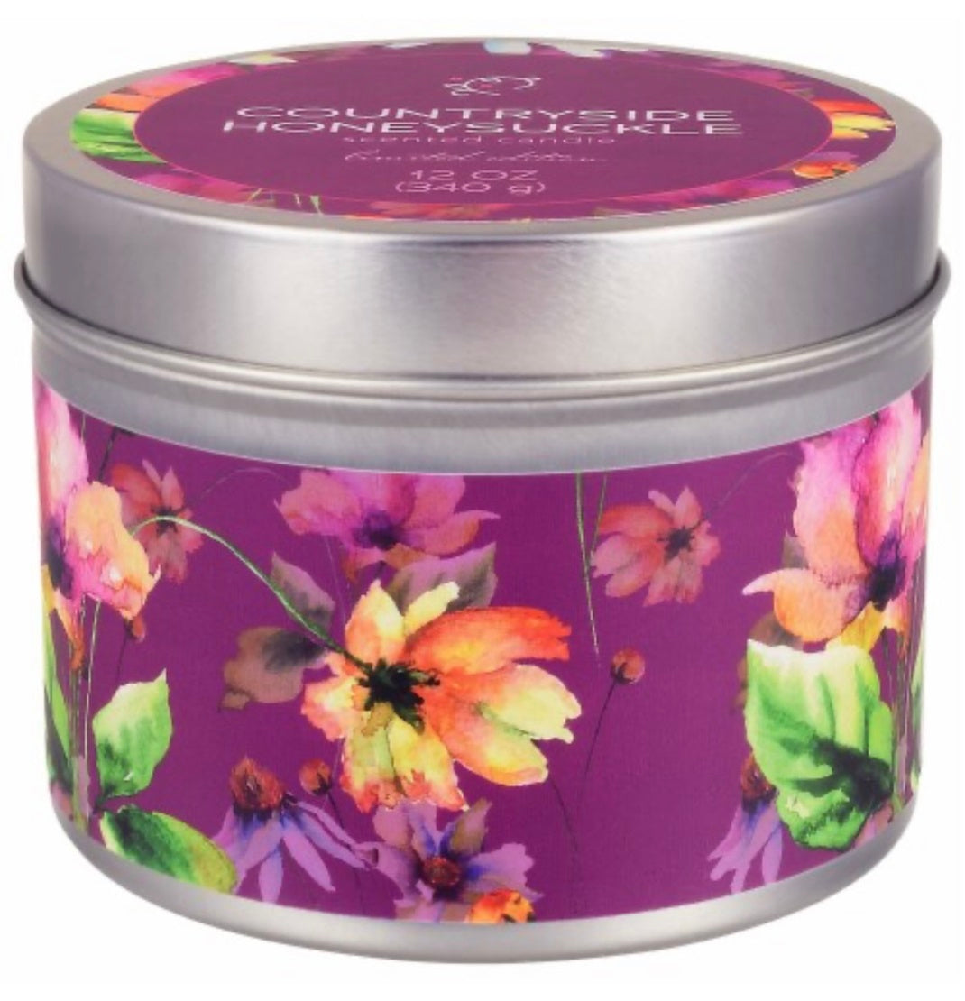 Enticing Aromas Countryside Honeysuckle Scented Candle 12 Oz Tin